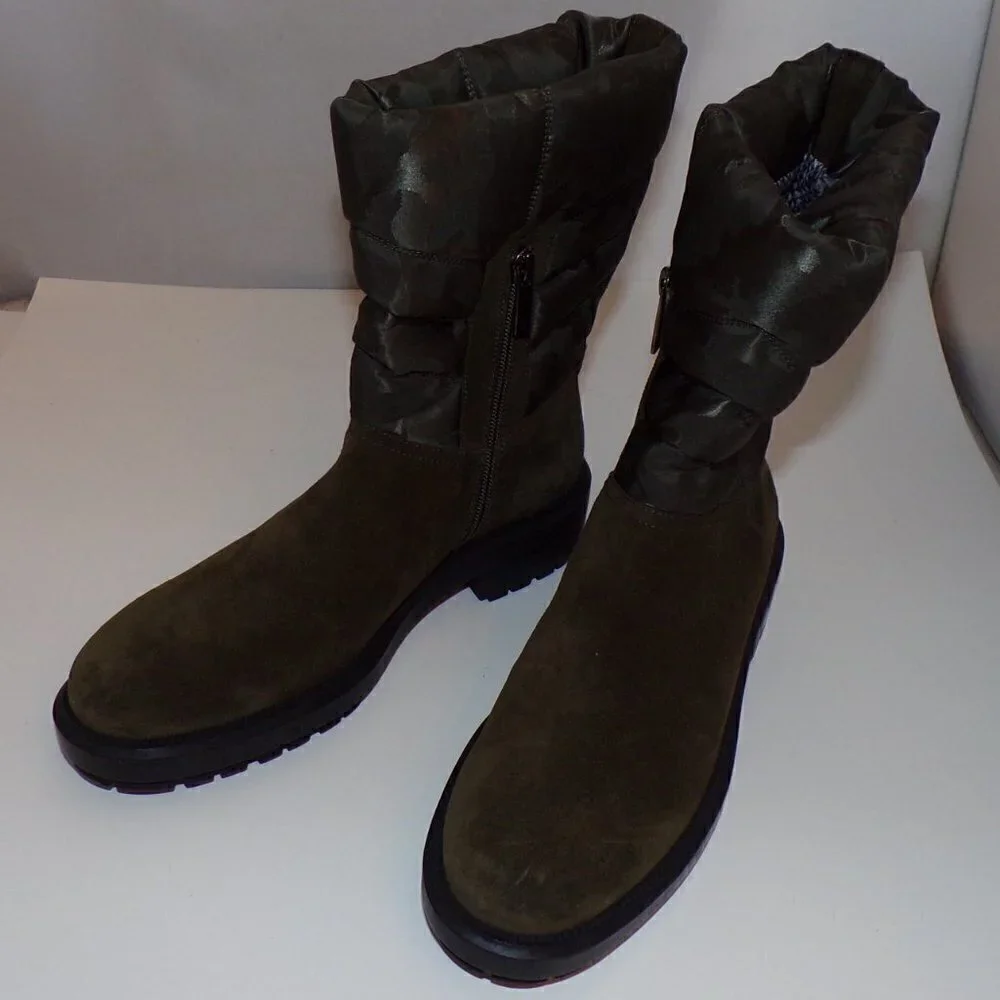AQUATALIA Lori Waterproof Boots Olive Green Sude/Camo Nylon sz‎ 7.25 New